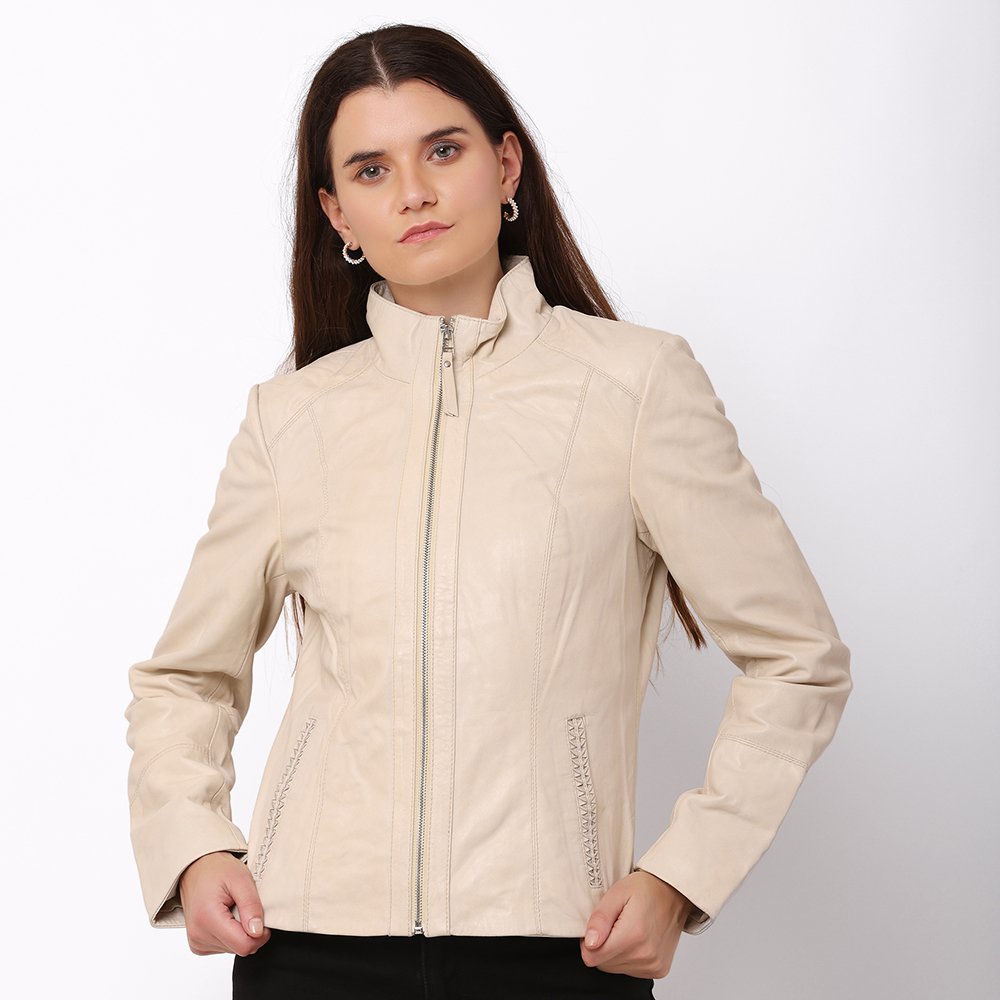 Women&#8217;s Cream Leather Jacket &#8211; Reilly 6