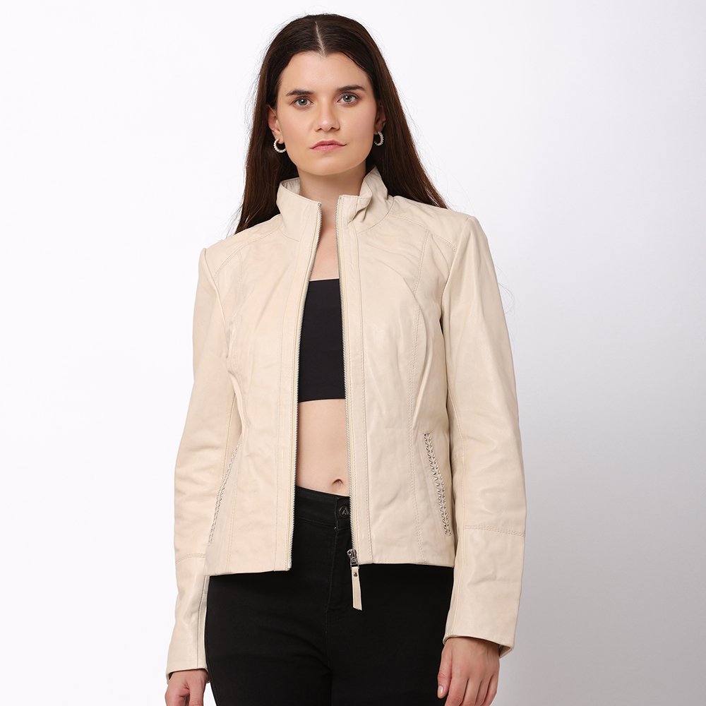 Women&#8217;s Cream Leather Jacket &#8211; Reilly 5