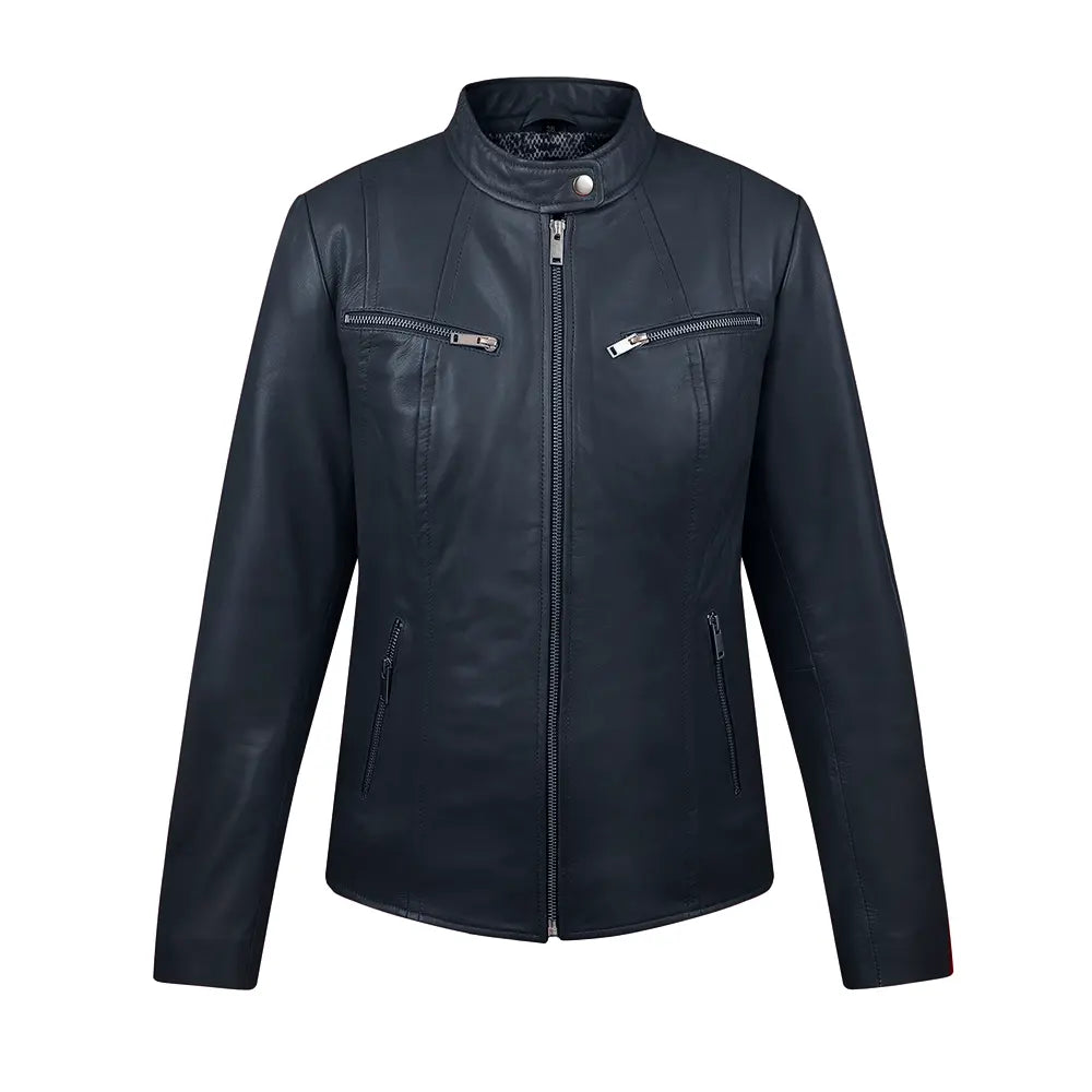 Navy leather jacket for women