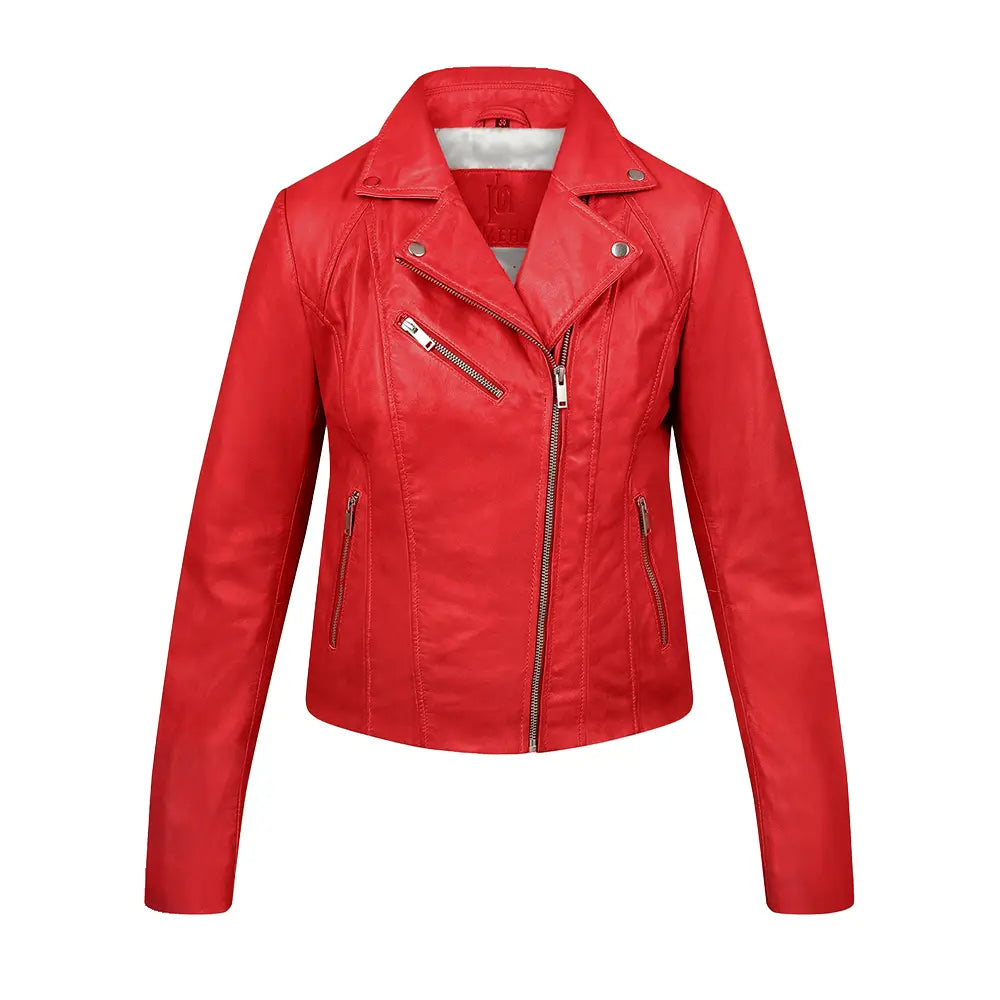 Red leather jacket for women