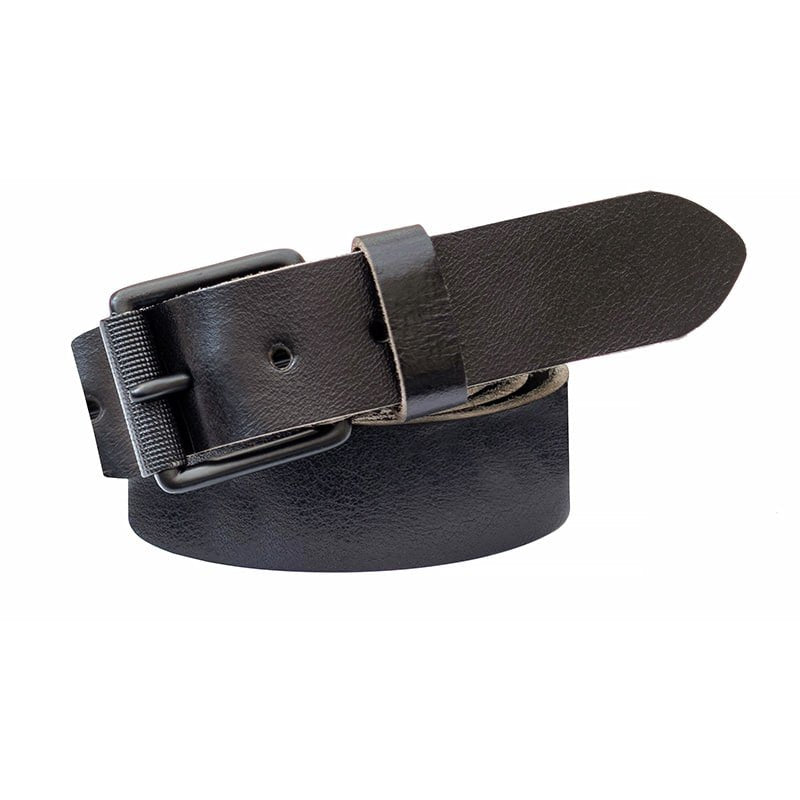 Men’s Black Leather Belt with Roller Buckle