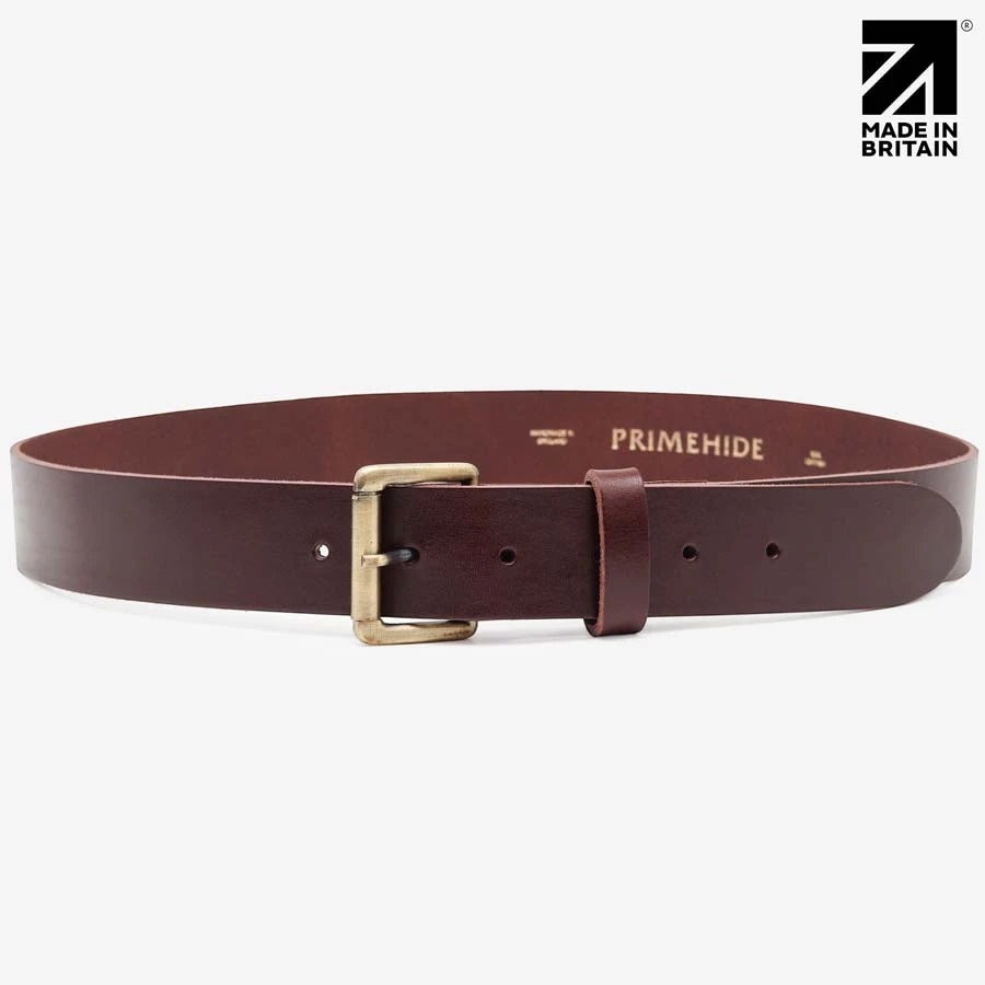 British made brown leather belt crafted from Italian full grain leather 