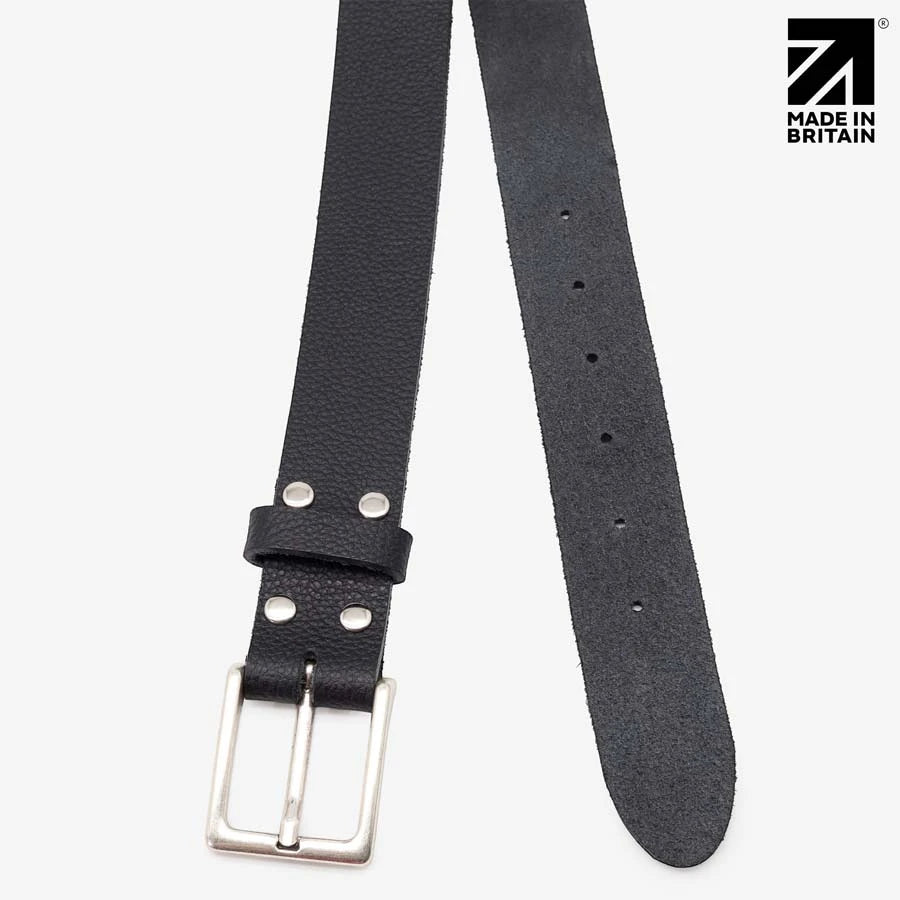 Handmade black full grain leather belt with hand waxed edges