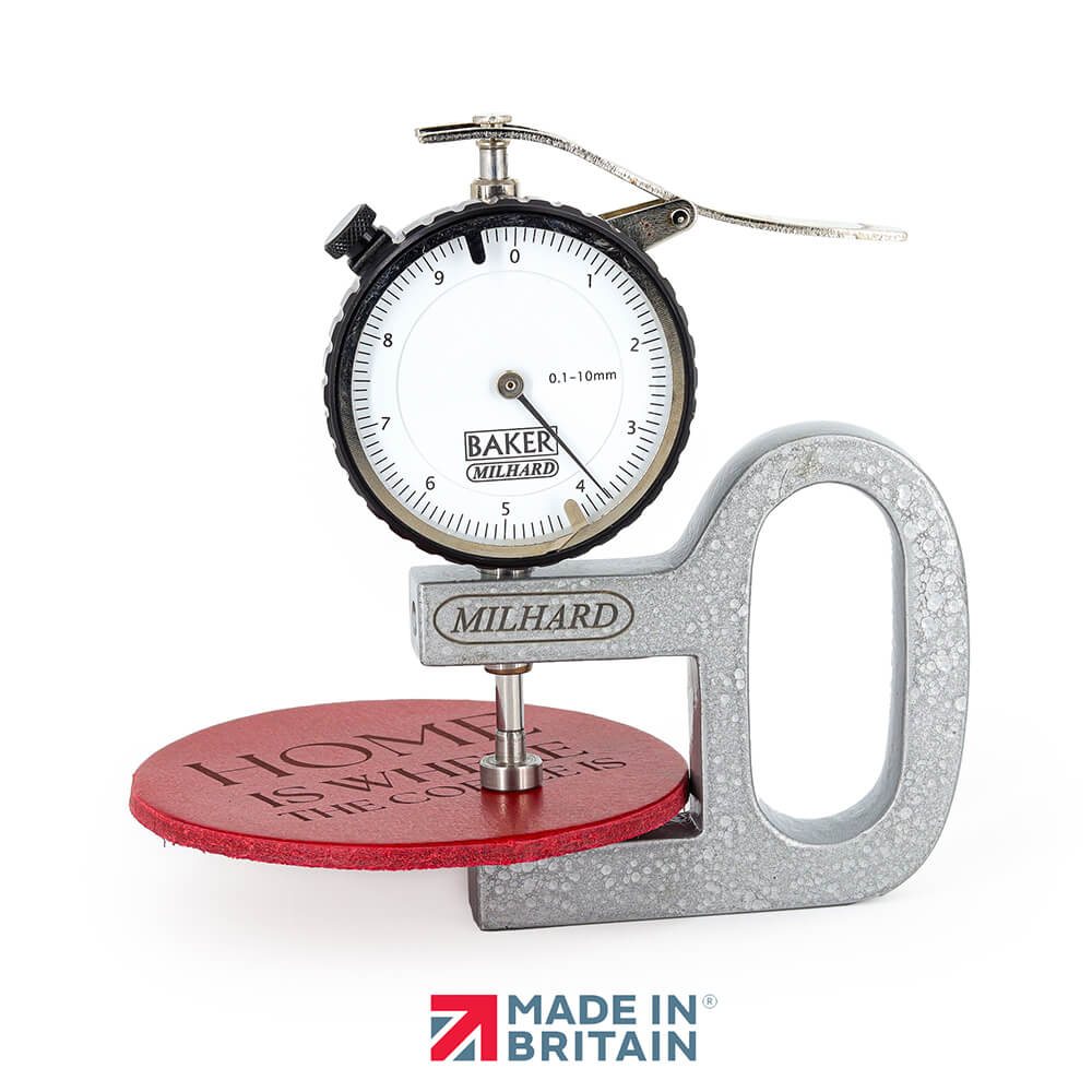 Handmade red full-grain leather coaster depth