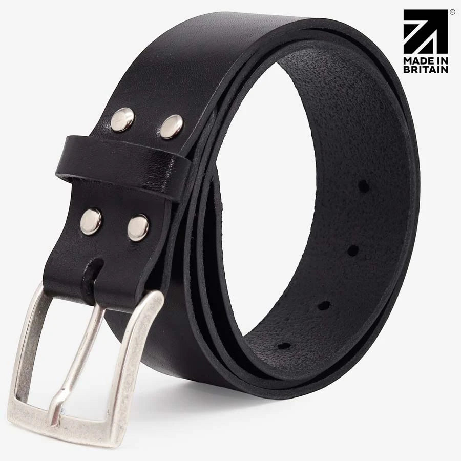 Rolled black 40mm full-grain Italian leather belt with polished nickel buckle
