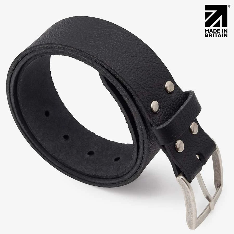 Coiled black 40mm leather belt with polished nickel pin buckle