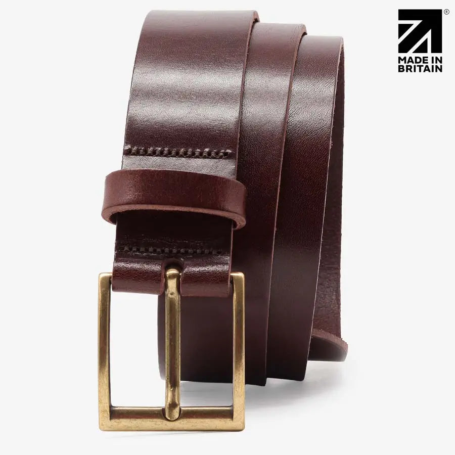 Mens Brown Leather Belt 40 mm  Italian Full Grain  Made in Britain Brown Buckle View
