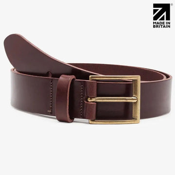 Mens Brown Leather Belt 40 mm  Italian Full Grain  Made in Britain Brown Front View