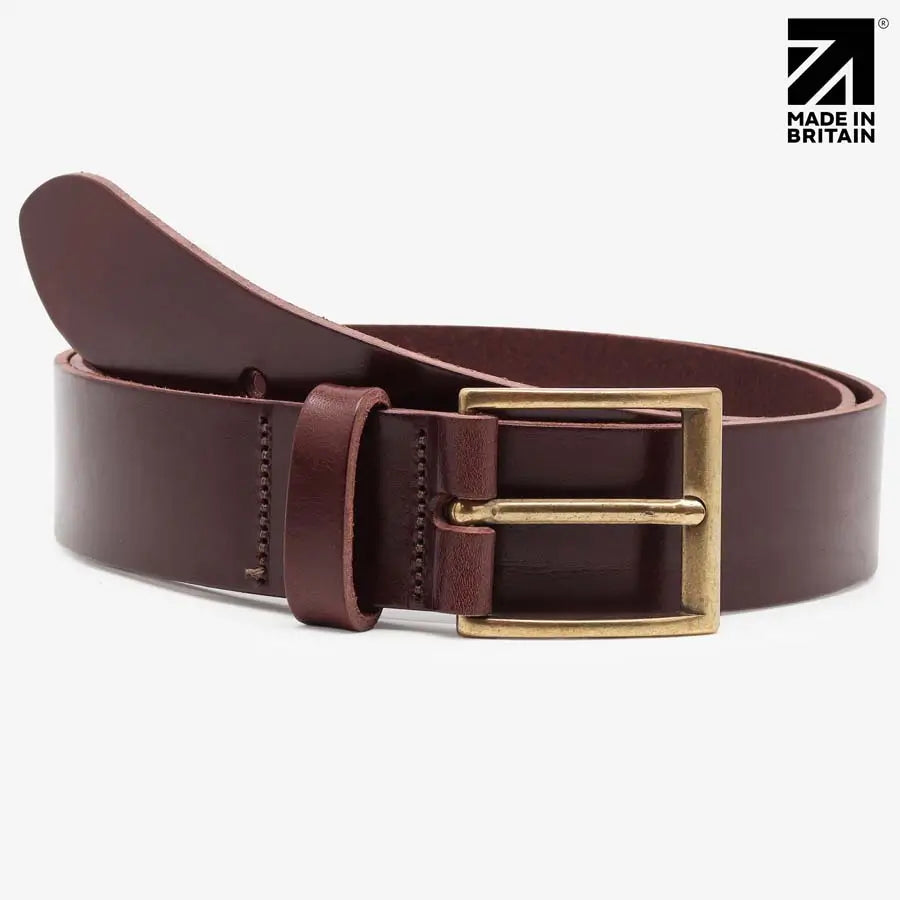 Mens Brown Leather Belt 40 mm  Italian Full Grain  Made in Britain Brown Front View