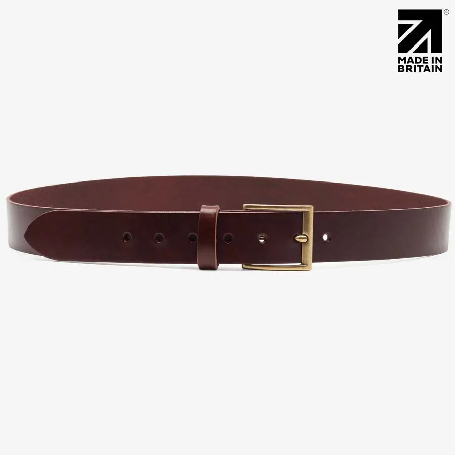 Mens Brown Leather Belt 40 mm  Italian Full Grain  Made in Britain Brown Full Width View