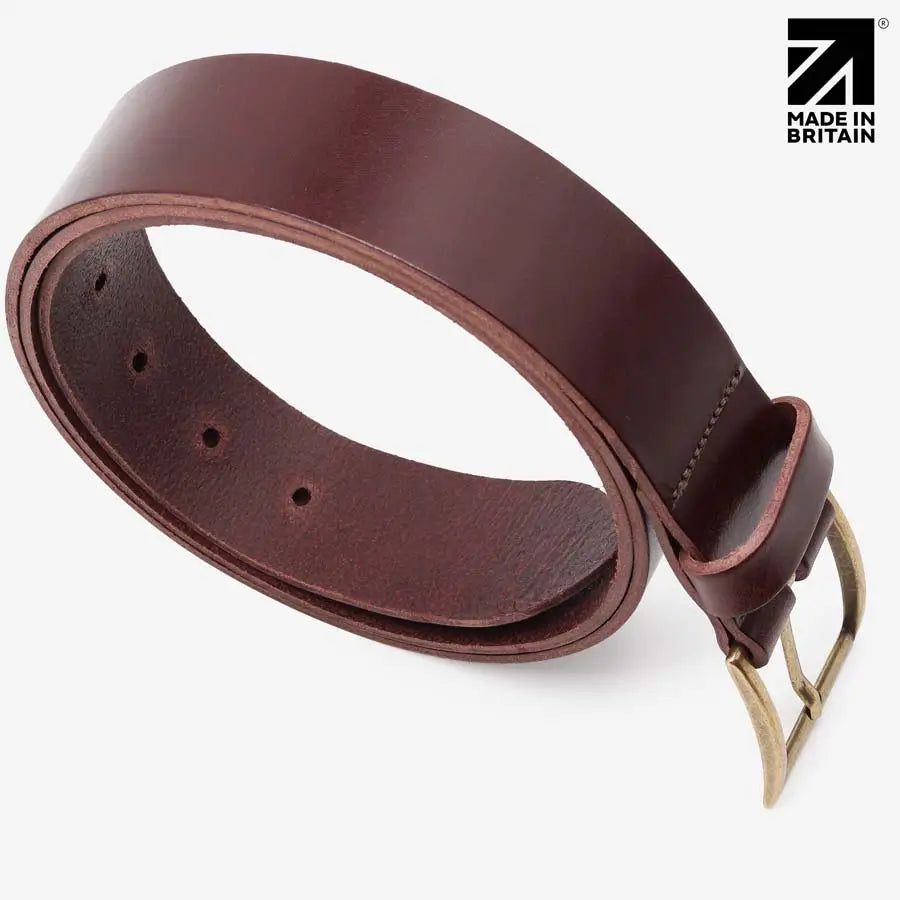 Mens Brown Leather Belt 40 mm  Italian Full Grain  Made in Britain Brown Left side View