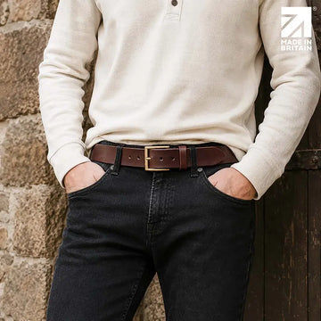 Mens Brown Leather Belt 40 mm  Italian Full Grain  Made in Britain Brown Lifestyle View
