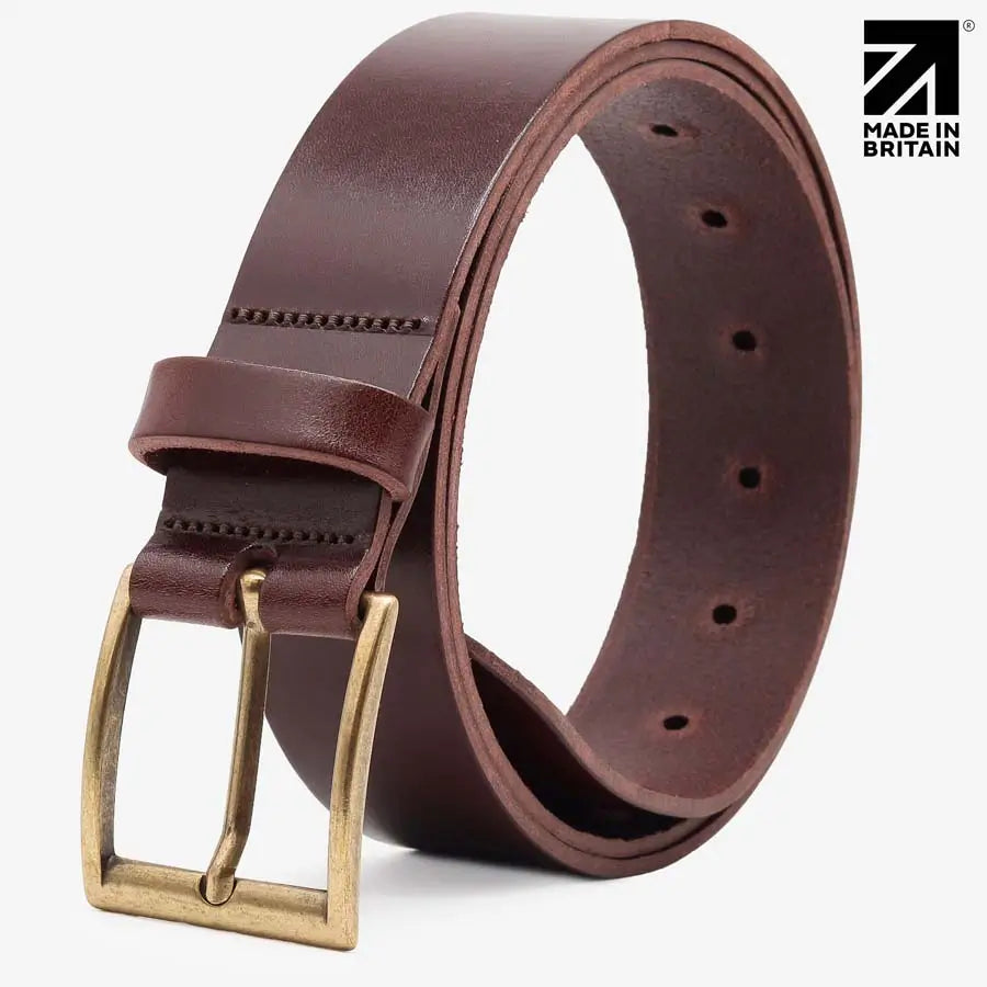 Mens Brown Leather Belt 40 mm  Italian Full Grain  Made in Britain Brown Right side View