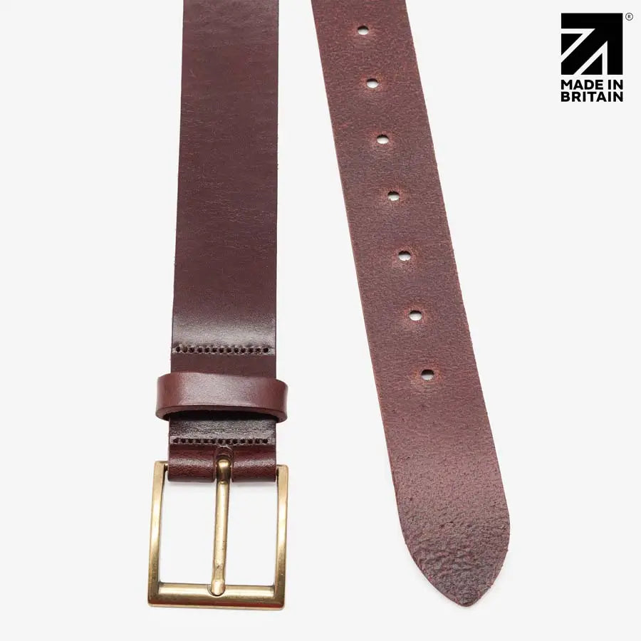 Mens Brown Leather Belt 40 mm  Italian Full Grain  Made in Britain Brown Top angle View