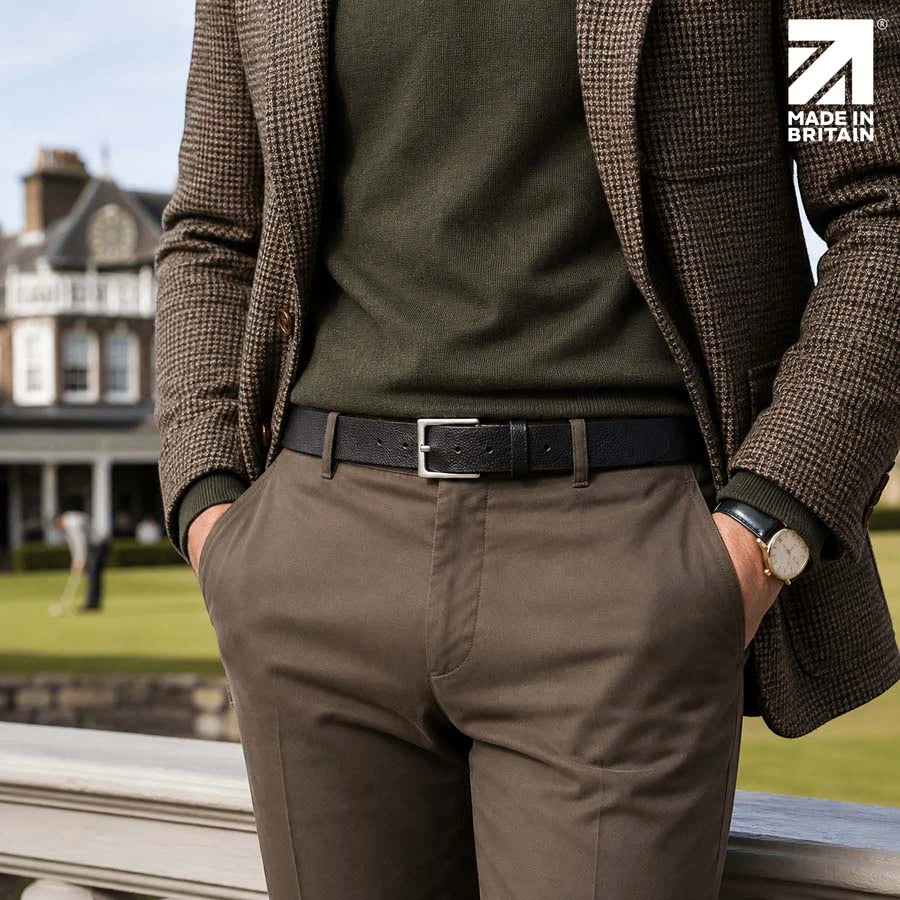 Men's textured leather belt for business casual outfits
