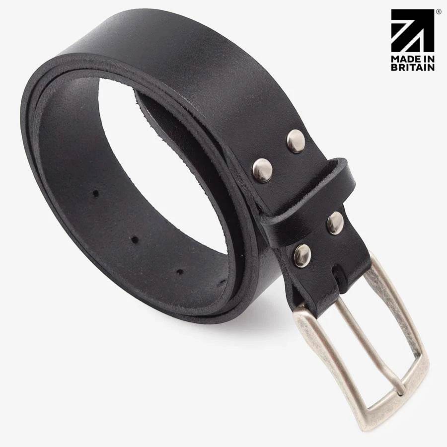 Coiled black full-grain Italian leather belt with polished nickel buckle