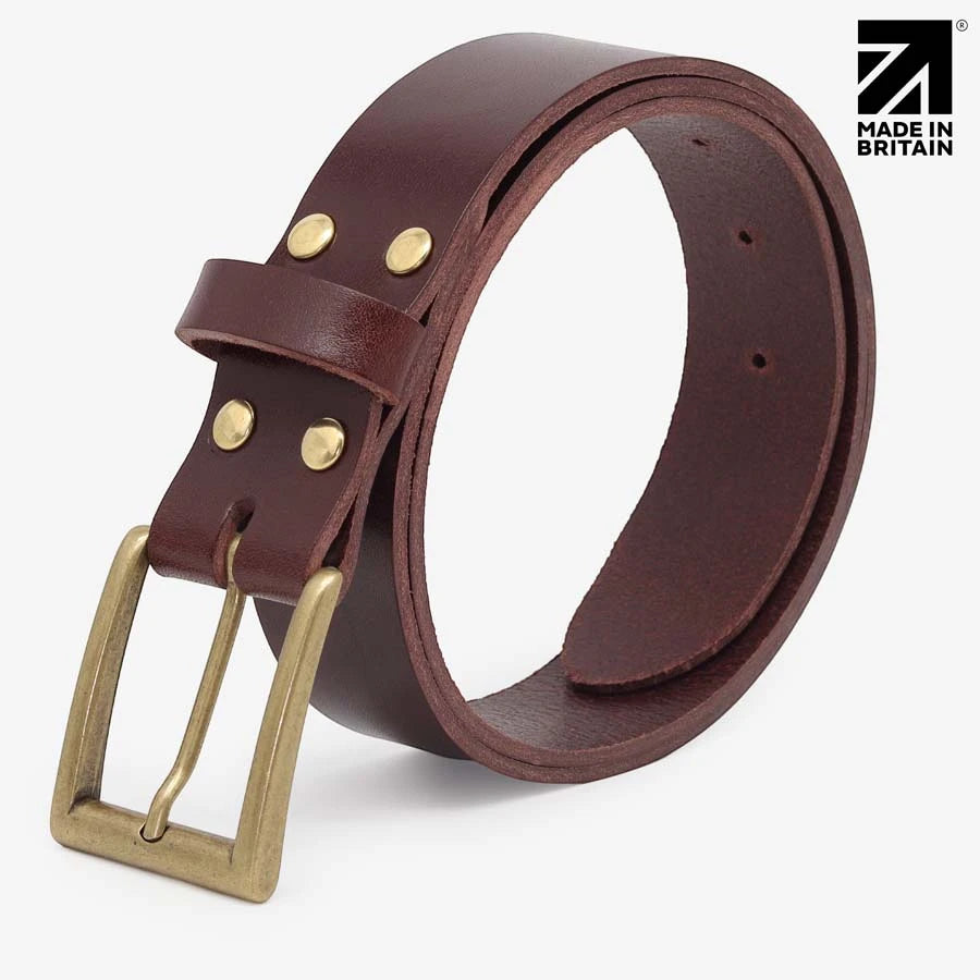 Coiled brown full-grain Italian leather belt handcrafted in Britain