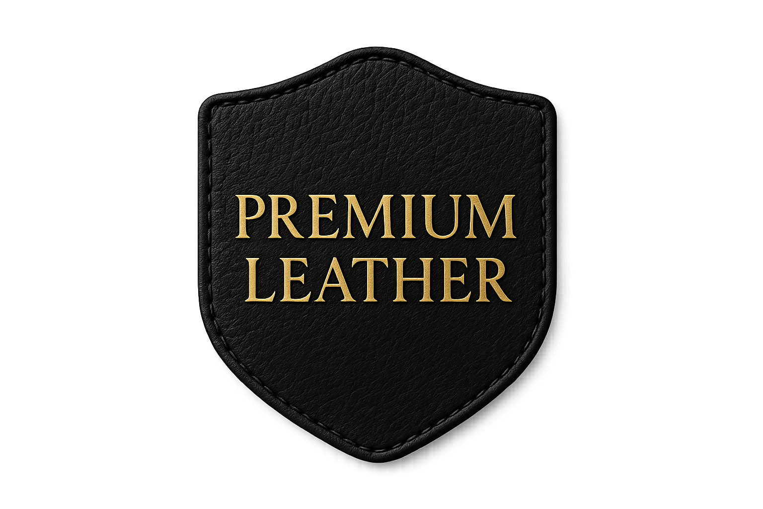 premium leather icon in black written in golden color without background