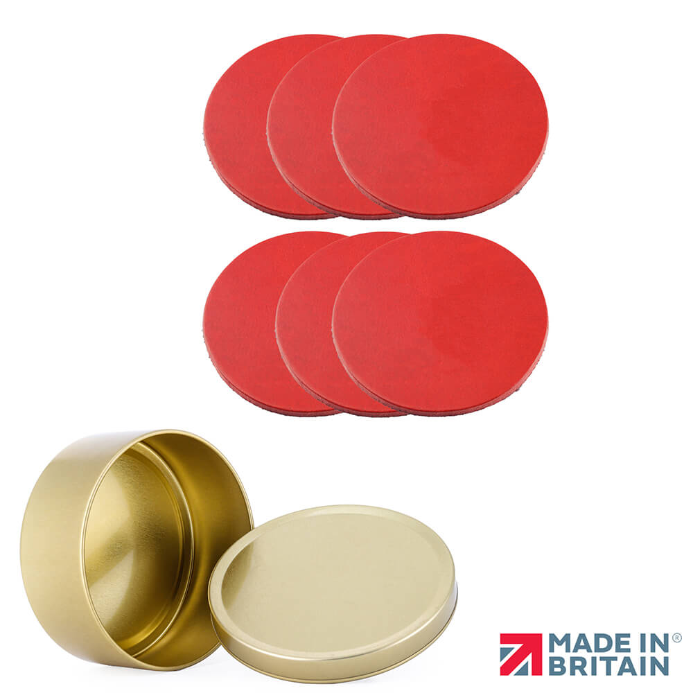 Leather Coasters Set of 6 with Gold Tin – Handmade in the UK