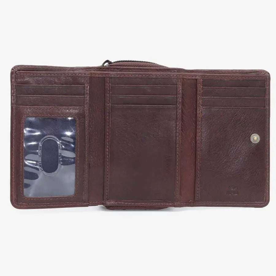 Women's RFID Leather Trifold Purse Tuscan Brown Inside View
