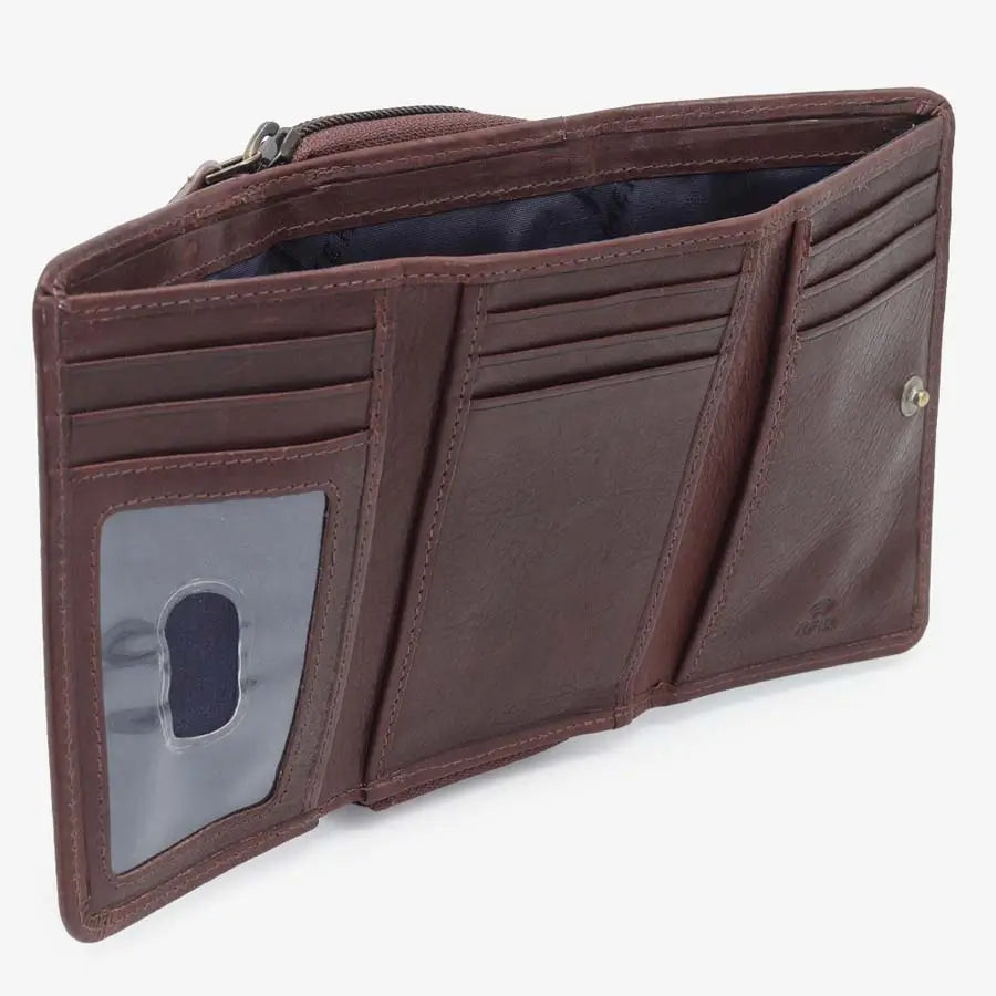 Women's RFID Leather Trifold Purse Tuscan Brown Multi Comaprtment View