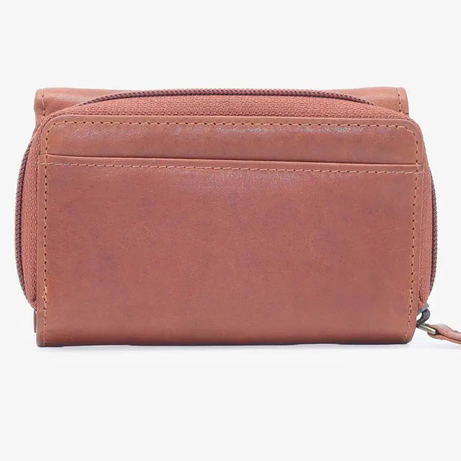 Women's RFID Leather Trifold Purse Tuscan Tan Back View
