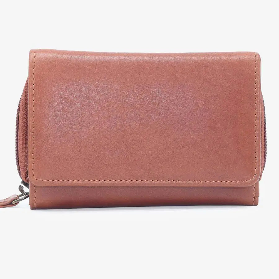 Women's RFID Leather Trifold Purse Tuscan Tan Front View