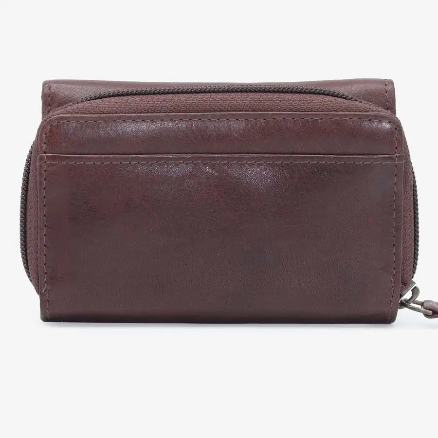 Women's RFID Leather Trifold Purse Tuscan Brown Back View