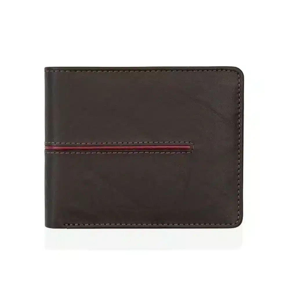 Mens brown leather outlet wallet with coin pocket