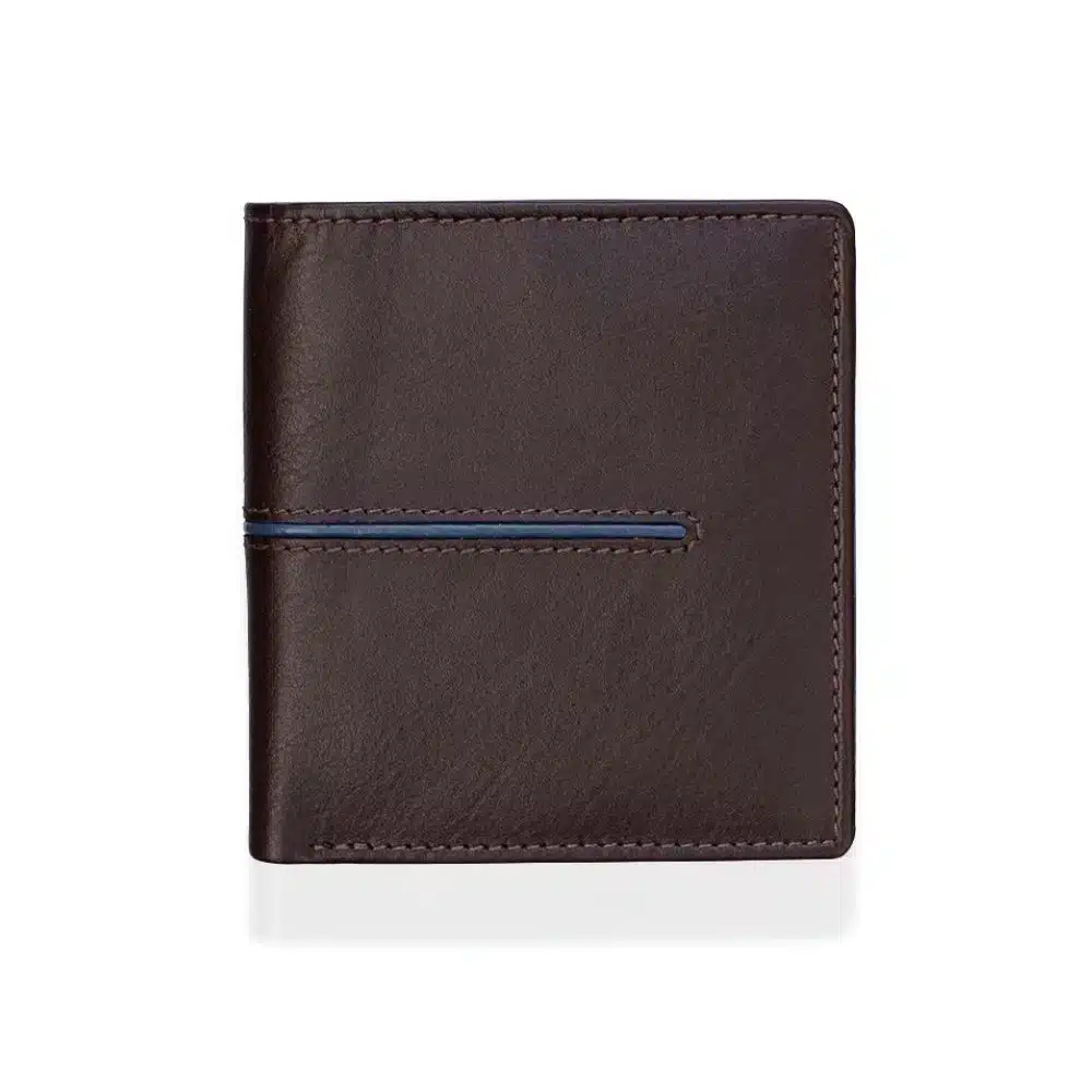 Brown Leather Trifold Wallet with Colour Trim Elite