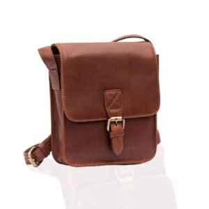 Brown leather man bag on a white background