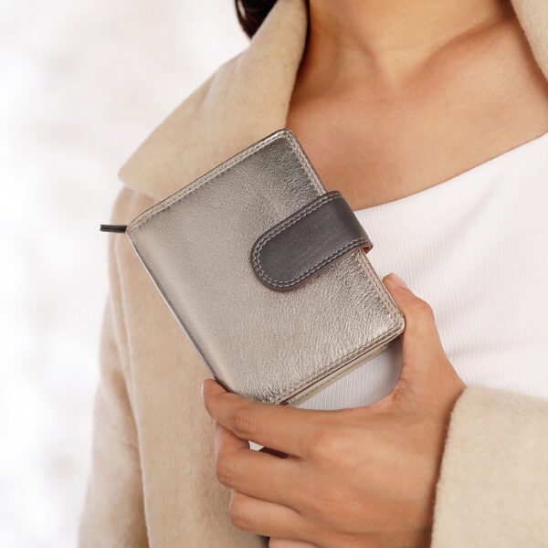 The Soft Leather Metallic Purse - Camellia London is a sleek and stylish accessory featuring RFID Secure