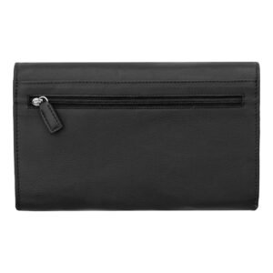 a black leather travel wallet with a zipper