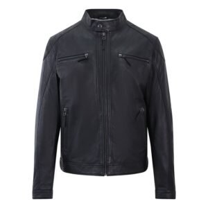 Men's Black Biker Style Leather Jacket - Roman