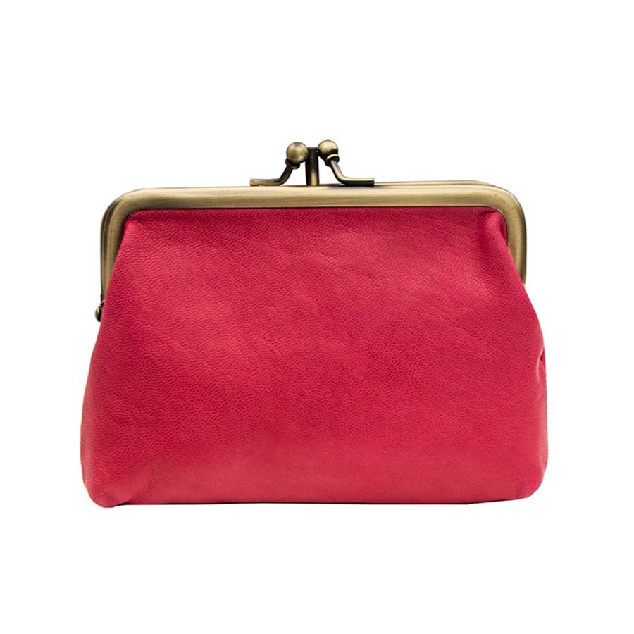 Rhubarb Clip Top Leather Purse buttery soft leather