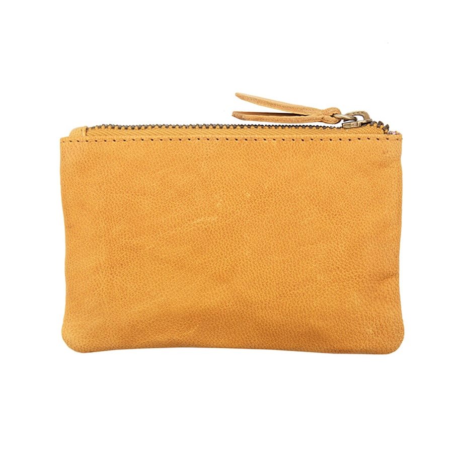 Yellow Leather Pouch | RFID Secure | Zip Purse & Keyring, back view