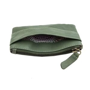 Sage Leather Pouch | RFID Secure | Coin Purse & Keyring top view