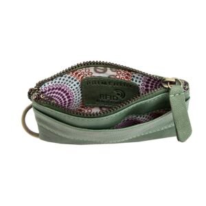 Sage Leather Pouch | RFID Secure | Coin Purse & Keyring, fabric lined