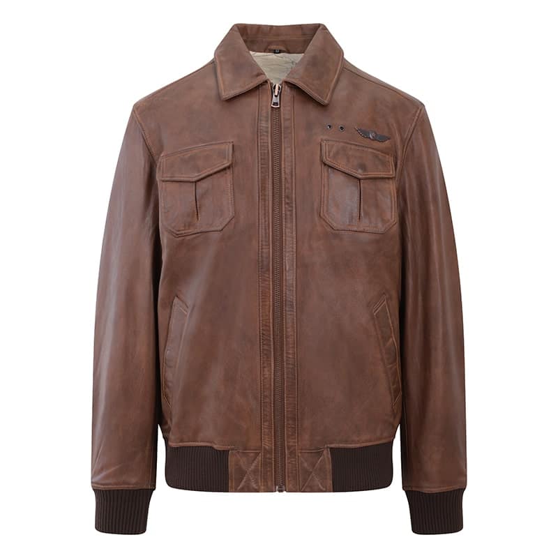 Men’s Cognac Aviator Leather Jacket – Airborn