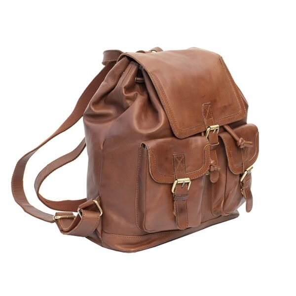 classic vintage style leather backpack with front pockets