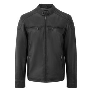 Black Leather Jacket with Classic quilted texture on the shoulders