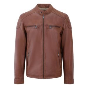 Brown Leather Jacket with Classic quilted texture on the shoulders