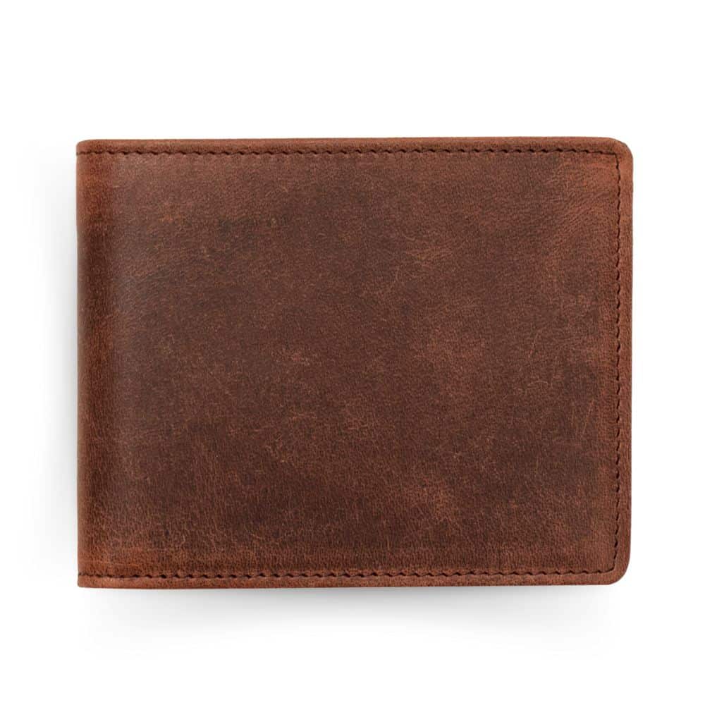 Leather Bifold Wallet with Coin Pocket Brown