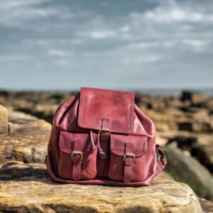 Vintage-inspired Leather Backpack in Bordeaux Hue