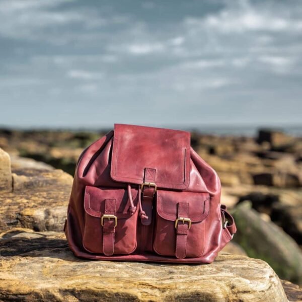 Vintage-inspired Leather Backpack in Bordeaux Hue