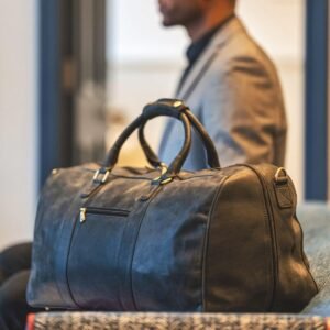 a black leather bag for travelling