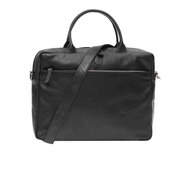 black leather messenger bag