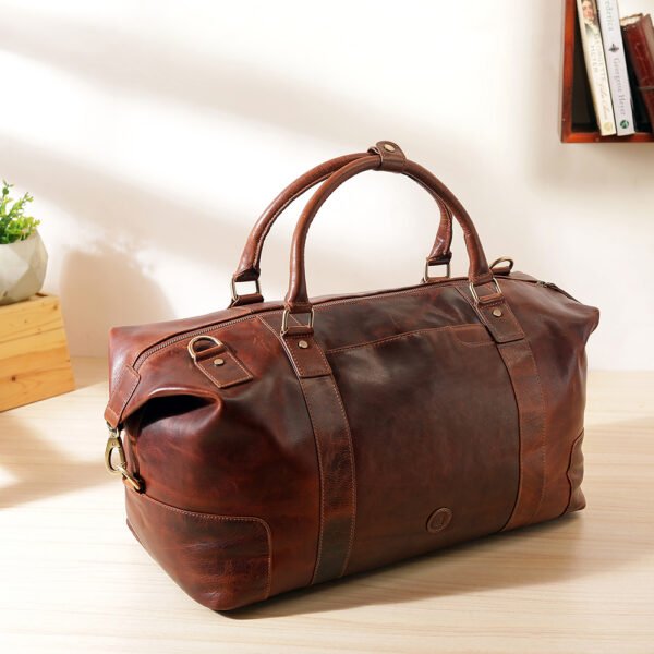 Brown Leather Duffle Bag for weekend getaways.