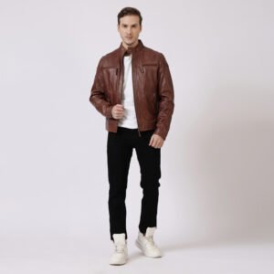 Brown Moto Leather Jacket for men