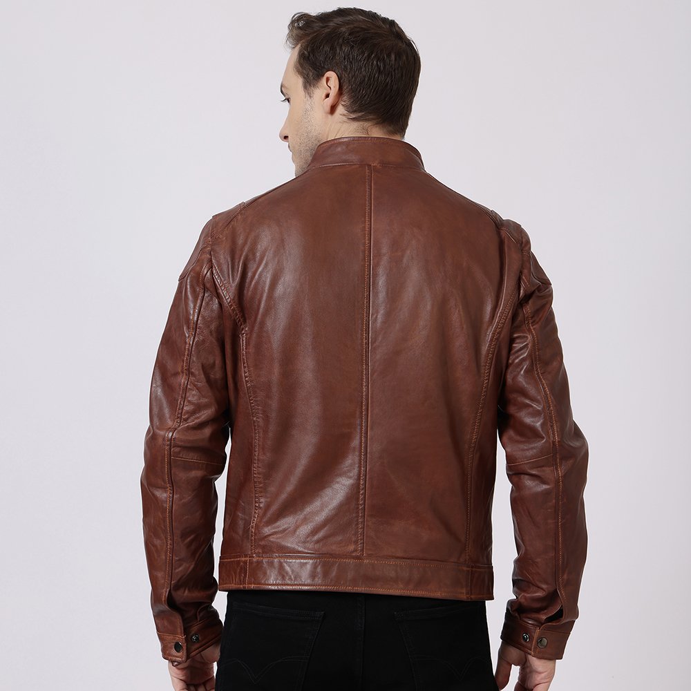 Brown Moto Leather Jacket for men